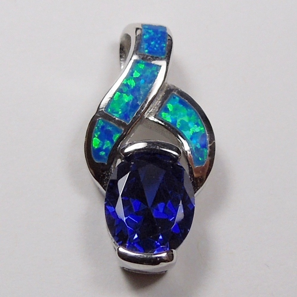 Tanzanite & Blue Fire Opal Sterling Silver Pendant